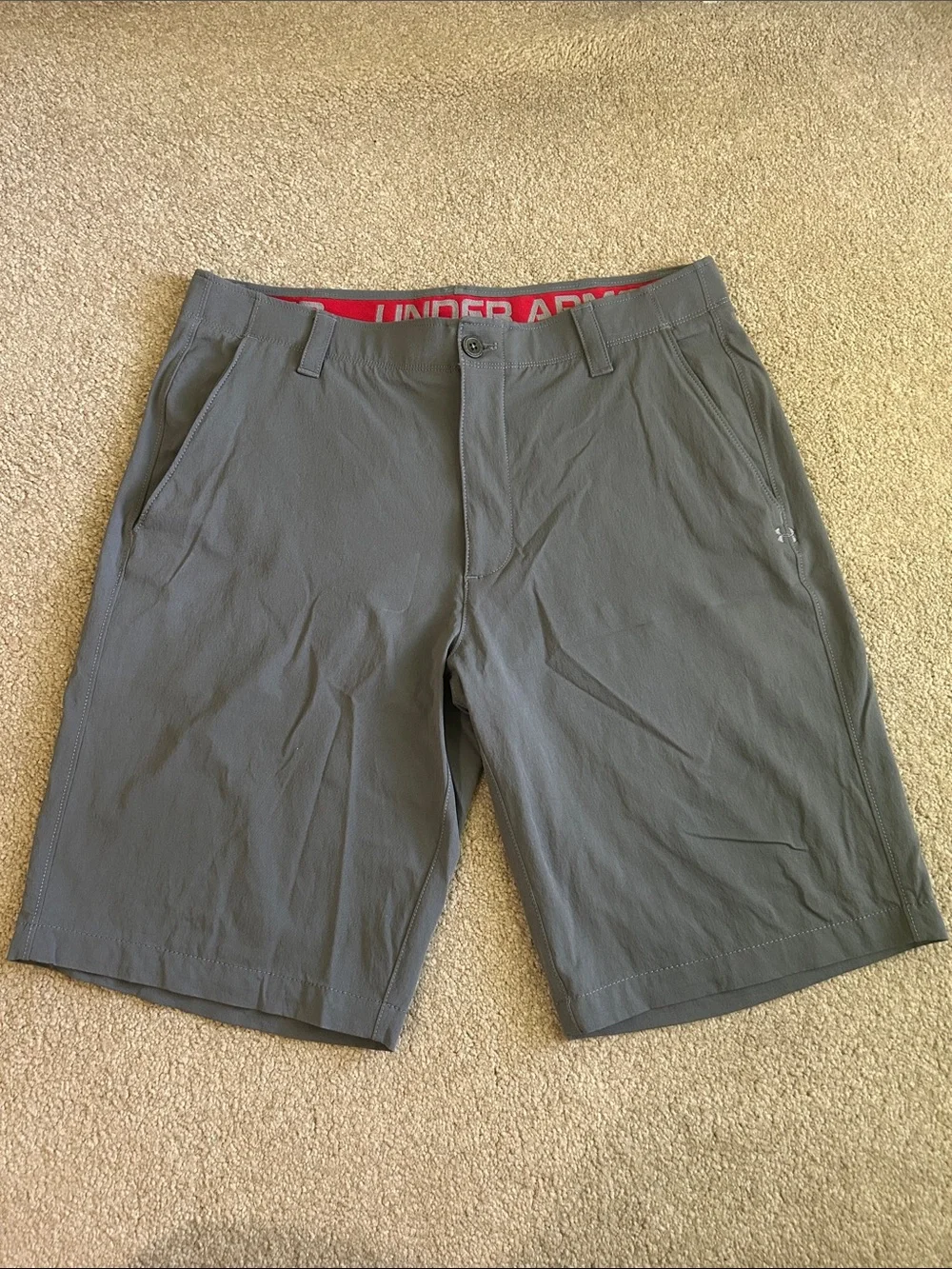 Under Armour Gray Men's Hybrid Performance Shorts with Red Waistband